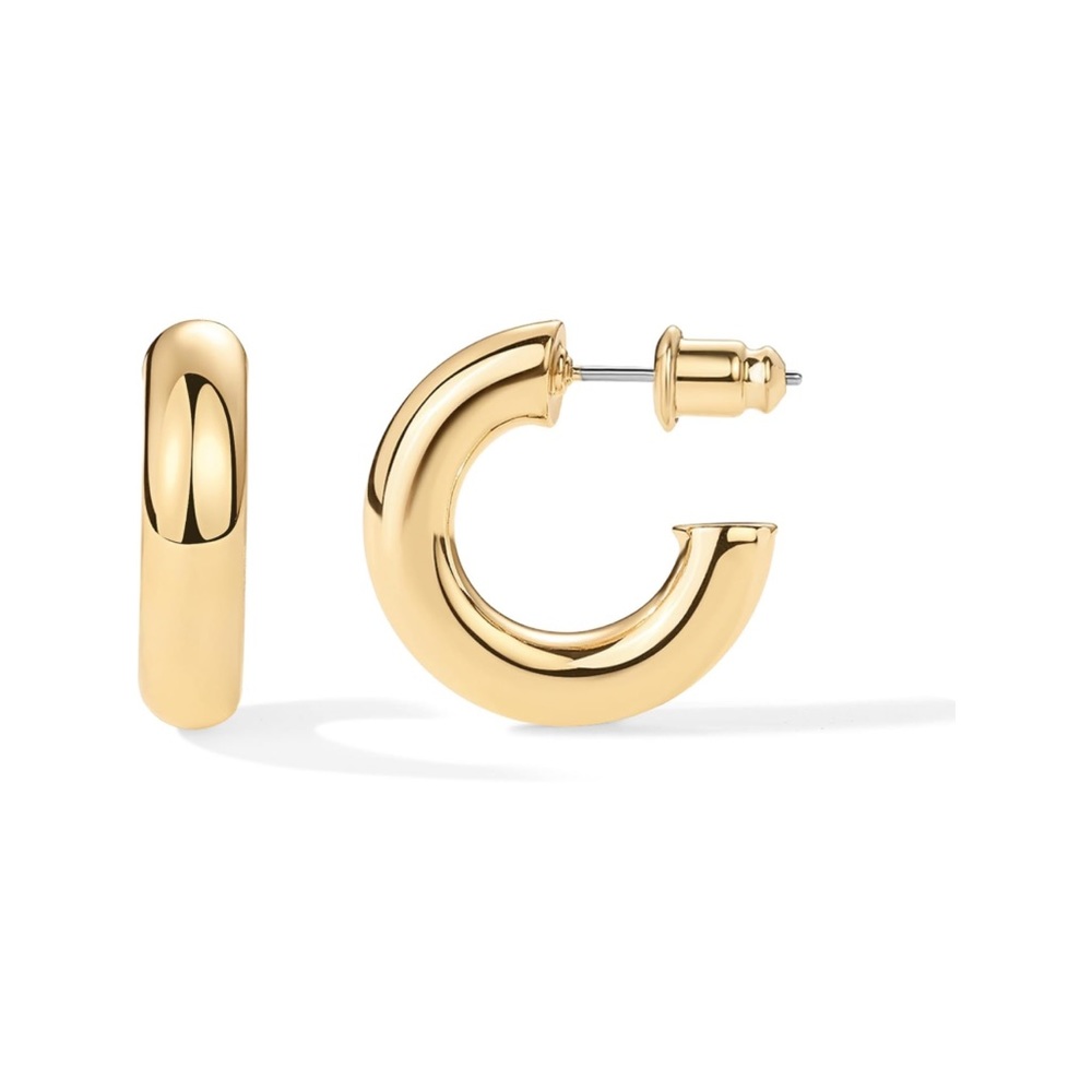 14K Gold Plated Small Lightweight Chunky Open Hoops Gold Hoop Earrings f…